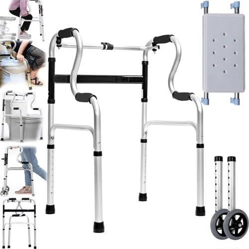 Andador Plegable Portátil Con Ruedas y Asiento Desmontable - Ayuda Para Caminar y Movilidad - Estándar Ajustable 8 Velocidades - Auxiliar Rehabilitación Aluminio