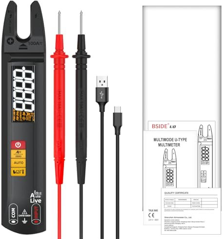 Digital Multimeter mit Offene Stromzange AC DC Wiederaufladbar Großes Display Automatisches Messzange Multimeter Klein Mini für Strom Spannung Ohm Durchgang, NCV Hz Diode Kapazitätsmessung