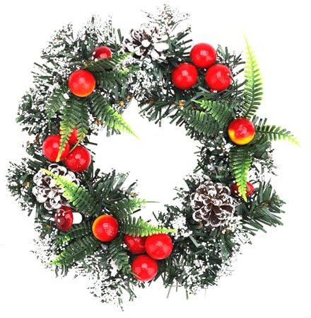Koboko Türkranz Weihnachten, 20 cm Weihnachtskranz Haustür Deko Künstlich, Weihnachtsdeko Kranz mit Rote Beeren und Pinienzapfen Dekoration, Adventskranz, Dekokranz, Weihnachtsdekoration