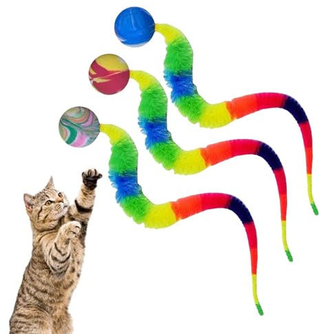 Genérico Pelota Hinchable para Gatos, de Pelota para Gatos,Pelota Interactiva con Cola para Gato - Bolas interactivas Coloridas para Gatos, 3 uds. De Bolas hinchables para Gatos con Cola, para
