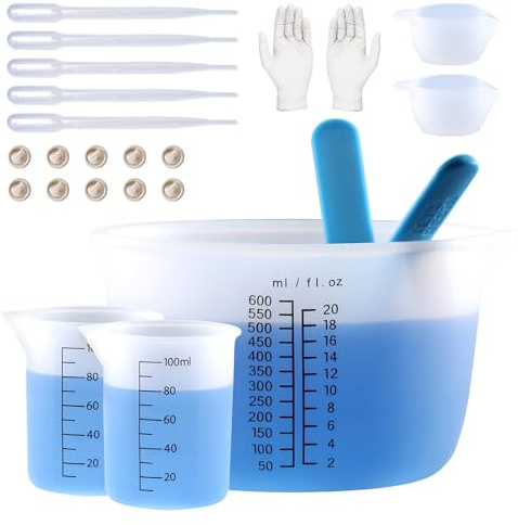 LET'S RESIN Silicone Measuring Cups, 600ml/20oz&100ml Accurate 2 Scales Durable Measuring Cups, Thicker&Non-Stick Resin Mixing Cups, Silicone Stirring Stick, Easy Clean Resin Supplies for Resin Mixing