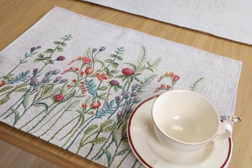 Bordstabletter tvättbara set om 4, 35 x 45 cm, bordsunderlägg tyg 100 % jacquard gobeläng, underlägg hög kvalitet återanvändbara för bröllop, födelsedag, kök, café – gräsmark