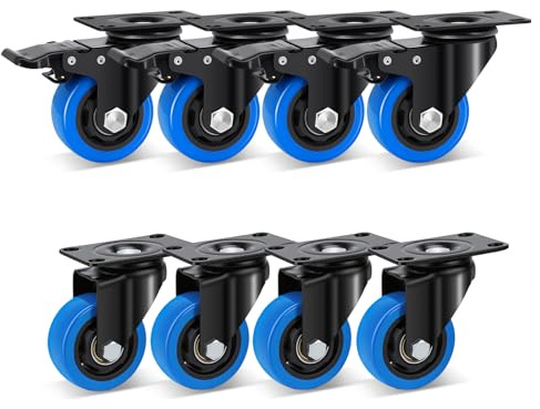 Humagineer 75mm Roulettes Pivotantes, Roulettes para Muebles Pesados con Doble Frein de Bloqueo, Pequeñas Carga 135KG por Rueda, Ruedas para Mover Muebles, Carros, Taller, 4 Frenos + 4 Universales