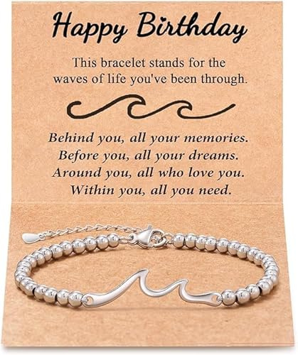Joyandcelet Birthday Gifts for Women - Through The Waves of Life, Happy Birthday Bracelet for Women Mom Friend Sister Daughter Grandma, Unique Gifts Jewelry