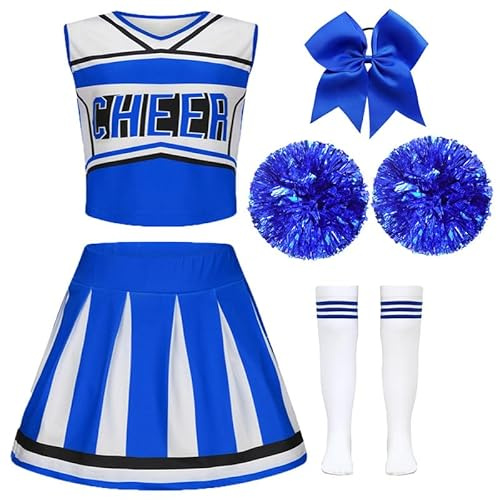 XFOZDM Uniforme de Pompom Deguisement Pompom Costume Cheerleader Sans Manche avec Pompoms Chaussettes Élastique à cheveux pour Halloween Carnaval Mascarade,Black-170cm