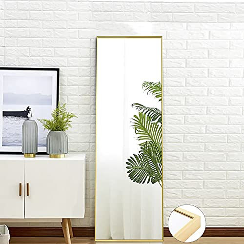 Yeutre - Espejo de pie 150x40 cm, espejos de longitud completa arqueados con marco de metal, espejo integral, espejos inclinados o suspendidos para salón, dormitorio, entrada (dorado, 150 x 40cm)