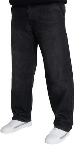 989Zé ENZO Mens Wide Leg Baggy Loose Fit Jeans Denim Work Trousers Pants with Pockets MJ54_Jeans Black 30W / 32L