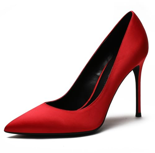 Dampumps Satin Toe Stiftklack Kontor Höga Klackar Slip-on Stängt Toe Gästskor Bröllop Elegant Bekväm