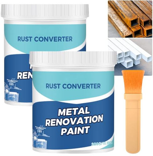 2-in-1 Rust Converter & Metal Primer, White Rust Conversion Paint for Metal, Water-Based Weatherproof Anti-Rust Coating, Neutralizes Rust on Steel & Iron, No Primer Needed, Protective Paint (2PCS)