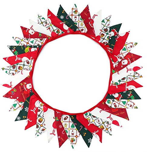 G2PLUS 10M Stoff Wimpelkette Weihnachten - Beidseitig Weihnachts Stoffgirlande mit 36 Weihnachten Wimpel für Weihnachten Deko