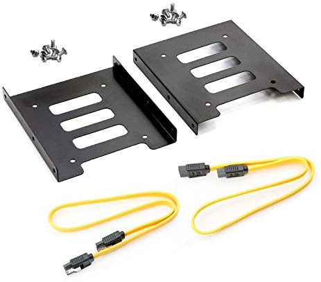 SAISN HDD SSD Mounting Bracket 2.5 to 3.5 Adapter Hard Drive Holder (Single Drive, 2 Pack + Yellow SATA II Cables)