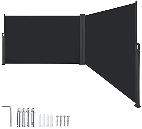 Aufun Toldo Lateral Doble Extensible Separador retráctil terraza protección 180 x 600 cm, Protector Solar a Prueba de Viento, para Balcón, Jardin, Terraza, Camping - Antracita