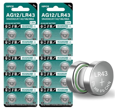 Cotchear 20pcs AG12 Coin Battery LR43 SR43 260 386 1.55V Alkaline Watch Batteries Coin Cell Battery
