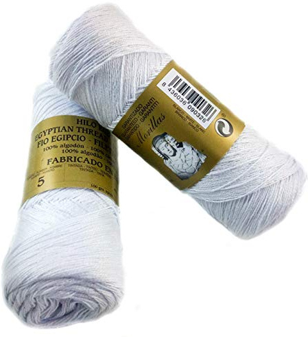 PACK 2 ZEPELINES 100% egyptisk merceriserad pärlbomull för DIY och handstickning virkade eller stickade arbeten med elegant finish. (2 x 80 gr) (5, VIT)