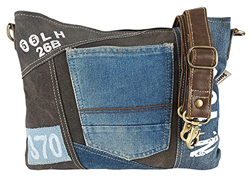 Sunsa Damen Nachhaltige Umhängetasche. Schultertasche. Damentaschen aus recycelter Jeans und Canvas in Vintage Stil Frauen Geschenkidee. blau/schwarz
