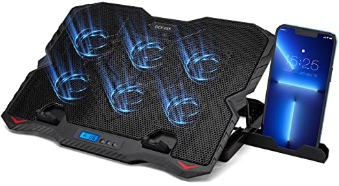 MATEPROX Laptop Kühler, Notebook Cooler mit 6 Lüfter mit LEDs, Höhenverstellbarer Kühlpads mit Handy Ständer, Dual USB Port Kühlmatte für Gaming Office