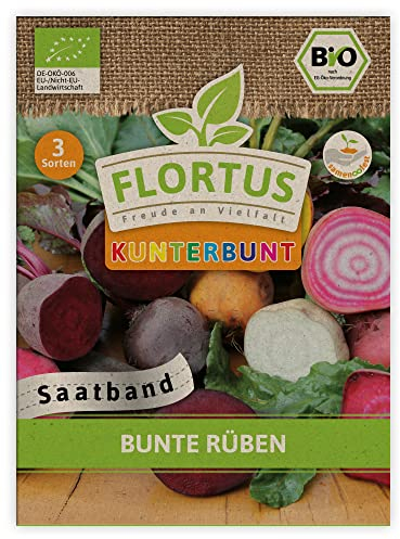 FLORTUS Bunte Rüben Saatband | 3 BIO Saatbänder für Rüben Anbau | Saatgutmischung für rot, weiß, rot-weiß, und gelb Rüben