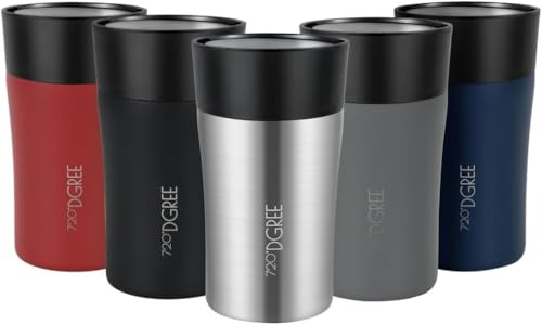 720°DGREE termomugg 210 ml “PleasureToGo 2.0” – 3 storlekar, 3h varm/6h kall, läckagesäker, BPA-fri, hygienisk, 360° dricköppning, smal resemugg för resa, kaffe & te – Silver
