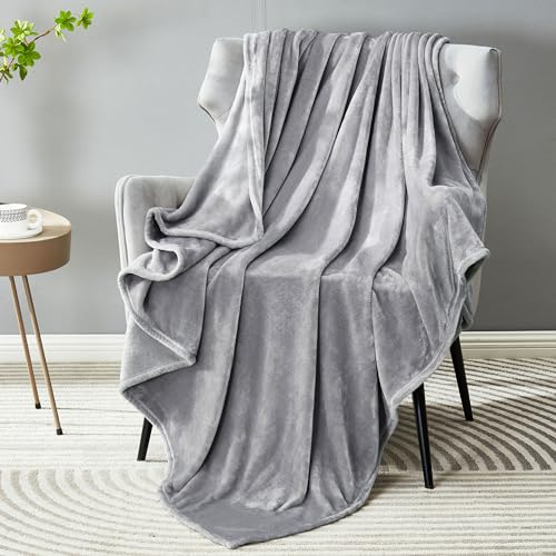 DREAMNINE Soft Plush Cute Fleece Throw Blanket for Couch Sofa 50 x 60, Decorative Solid Gray Lightweight Velvet Blanket for Chair,Cozy Accent Shaggy Minky Fuzzy Flannel Blanket for Bedroom Dorm,Grey