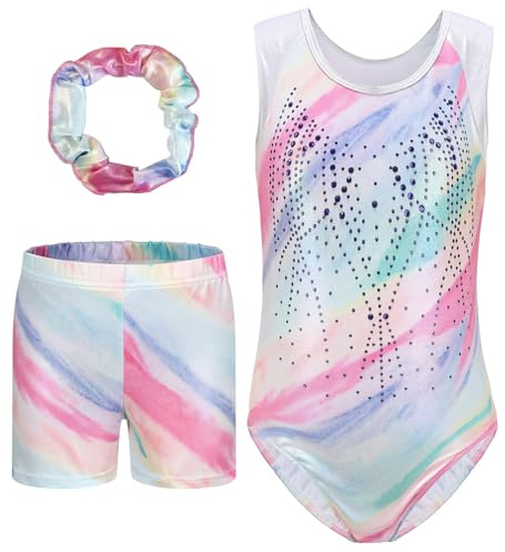 SEAUR Costume da ginnastica per bambine, set con fascia per capelli, per bambini, tuta da ginnastica, senza maniche/a maniche lunghe, per danza, abbigliamento, 11-12 Jahre