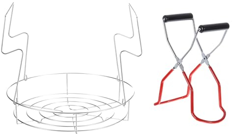 uxcell 11 Canning Rack with Tongs, Stainless Steel Steamer Canning Jar Rack with Handle, for Mason Jars Ball Jars, 2 Pack