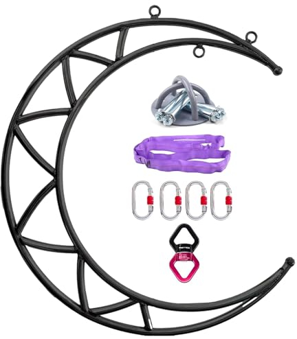 NUNETH Aerial Hoop Mondantenne Lyra Hoop Schwarz, Deckenmontage-Luftreifen-Komplettset, Professioneller Luftschaukelreifen für Yoga, Fitness, Performance, Zirkus