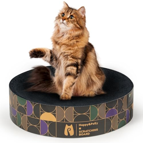 Happy&Polly Griffoir pour Chat en Carton - Lit Rond pour Chat Planche Gratter 2 côtés - Protection Contre Les Griffures pour Meubles Canapé Mural - Noir