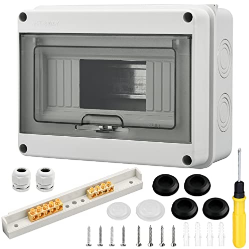 Wasserdichter Verteilerkasten für den Außenbereich, Serie HT, IP65 Wasser Aufputz Sicherungskasten, 8 Stromkreise mit Klemmen 4+5 Löcher, Geeignet für den Garten Oder den Außeneinsatz