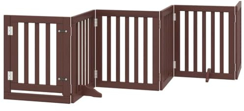 vidaXL Hundgrind med dörr vikbar 9 paneler brun 450 cm poppel, husdjursgrind, hundgrind för trappor, valpgrind för trappor, hundgrind med dörr
