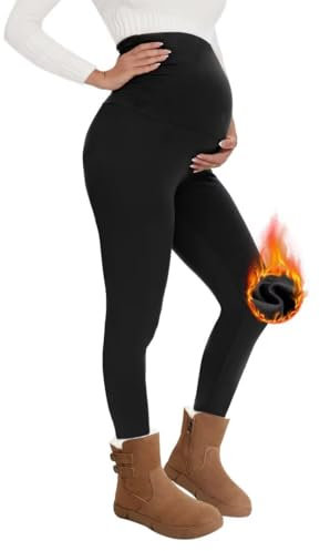 QGGQDD Thermo Umstandsleggings Damen High Waist Schwangerschaftsleggings Warme Leggings Schwangerschaft Winter für Zuhause Sport（Schwarz,XL）