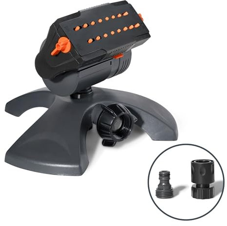 Diivoo Sprinklers for Lawns, Oscillating Water Sprinkler for Garden, Large Base Grass Sprinkler with Quick Connect Fitting for Yard, Adjustable Width, Range and Flow Rate, 16 Nozzles, Grey