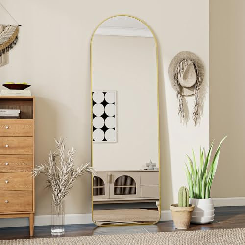 Koonmi Miroir pleine longueur, incurvé, avec coins arrondis, sur pied, suspendu, pour le salon, doré, 40 x 150 cm