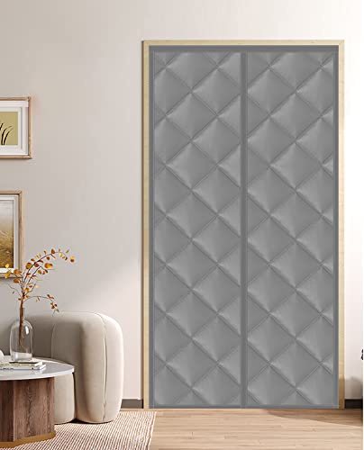 Cortina de puerta aislante térmica,cortina de puerta magnética autoabsorbente, cortina de puerta antifrío en cocina y hogar mosquitero, aislante acústico, no requiere taladrar (gris, 100 x 210 cm)