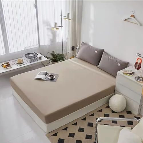 KnSam Betttuch mit 2er Kissenbezüge 200x220cm Set Deko, Bettlaken Unterlage Einfarbig Khaki Matratzenschutz, Polyester Bett Laken Bezug für Boxspringbett & Wasserbett