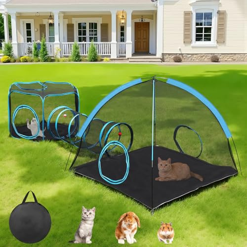 Tivray Outdoor Cat Enclosure, 3-in-1 Catio Outdoor Cat Enclosure with Tunnel for Outside and Indoor, Kitty Tent Portable Catio Pet Playpen with Storage Bag for Kitty and Small Animals