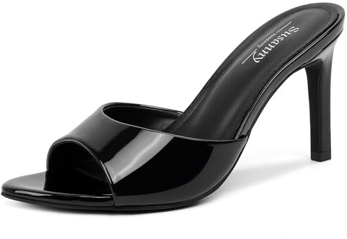 Susanny Black Mule Heels for Women Pointed Open Toe Sexy Slip on High Heeled Sandals Stiletto Dress Comfortable Backless Mules Shoes Wedding Bridal Parties Vacation Casual Office Work Shoes 7