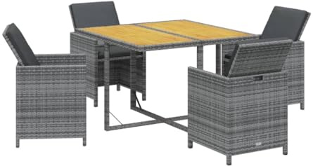 vidaXL Juego de Comedor Jardín 5 Piezas con Cojines Silla Asiento Sillón Mesa Cocina Exterior Terraza Patio Balcón Muebles Ratán Sintético Gris