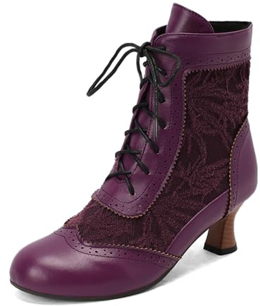 Generisch 2026 Commercio Estero Stivali da donna di grandi dimensioni con lacci Tacco spesso Stivali LACE Western Dog Sport All'aperto Donne, Lilla, 37 EU