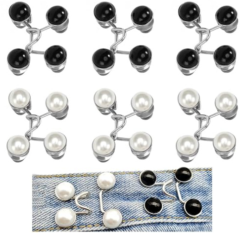 Ajustadores de Cinturón,6 PCS Ajustadores y Botones para Jeans Ajustables y Desmontables Metálicos Sin Costura Incluye Hebillas de Perla y Strass para Pantalones Vaqueros y Cinturillas
