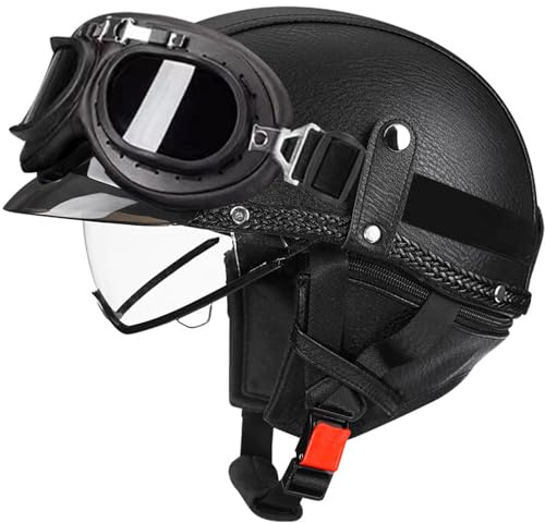 Herren Damen Retro Jethelme,Motorrad Helm Motorrad Halbhelme Retro Halbschalenhelm DOT/ECE-Zugelassen Moped Helme Motorradhelm Mit Schutzbrille Für Bike Mopeds Scooter 1,XXL(63-64CM)