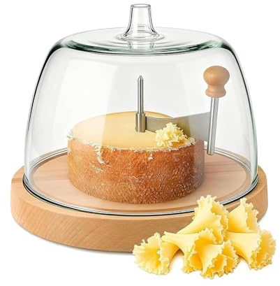 Cheese Curler Wheel, 2026 New Stainless Steel Cheese Slicer, Sharp Blade Cheese & Chocolate Shaver with Wooden Base, Create Cheese Rose Flowers (With Cover)
