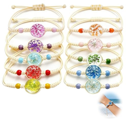 Bracciale di amicizia per donna e ragazza, confezione da 10 braccialetti intrecciati multicolori regolabili con medaglione rotondo in resina con paillettes e perline, gioielli da condividere per amici