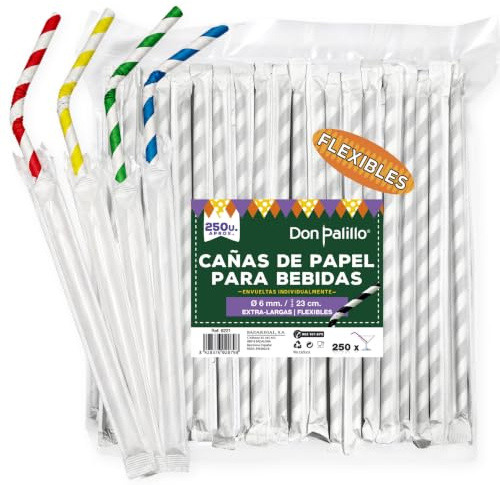 Don Palillo Pajitas de Papel Colores 250 uds Flexibles Individuales