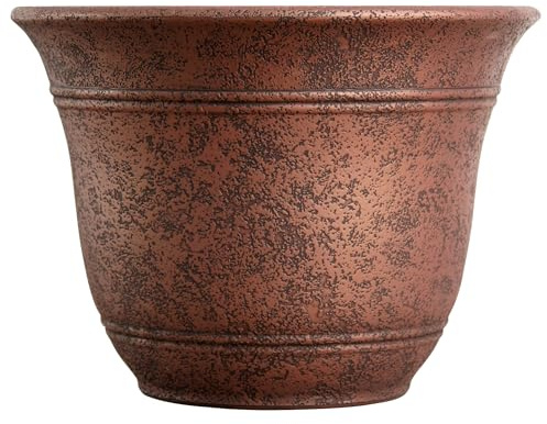 The HC Companies Sierra Round Self-Watering Pot - Lightweight Plastic Planter for Herbs & More - Durable Plant Pots for Indoor Plants & Outdoor Plants (16” Rustic Redstone, Pack of 1)