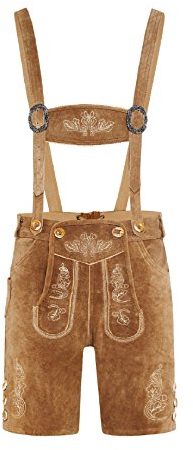 Gloria Herren Trachten Lederhose Kurz mit Träger, (Kurz 52 Hellbraun)