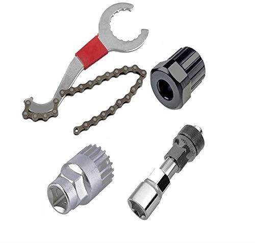 zosenda Bike Repair Tool Set, Bicycle Freewheel Chain Whip/Bracket Remover/Freewheel Remover/Crank Puller Remover, 4 in 1 Pedal Wrench Maintenance Tools for Shimano Cassette Sprocket/MTB Gear