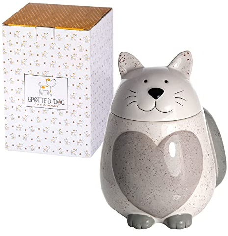SPOTTED DOG GIFT COMPANY - Barattolo da cucina a forma di gatto con cuore - per tè, caffè e zucchero - idee regalo per donna, uomo e amanti dei gatti - in ceramica - bianco