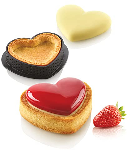 Silikomart - KIT MINI TARTE PETIT AMOUR - Set bestehend aus Silikonform und thermoplastischen Ringen, Silikon