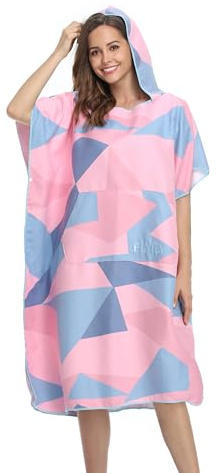 FLYILY Serviette Poncho Ultra légère et, Surfing Changement Serviette Robe avec Capuche Microfibre(PinkGeometry,L)