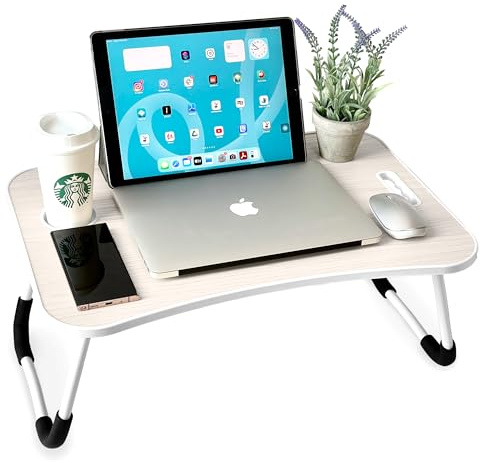 unycos - Vassoio per la Colazione e da Letto【60x40x26 cm】Tavolo Pieghevole con Leggio, Supporto Multifunzionale per Computer Portatile, Tablet, Lavorare, Leggere (Bianco Avorio nessun Cassetto)